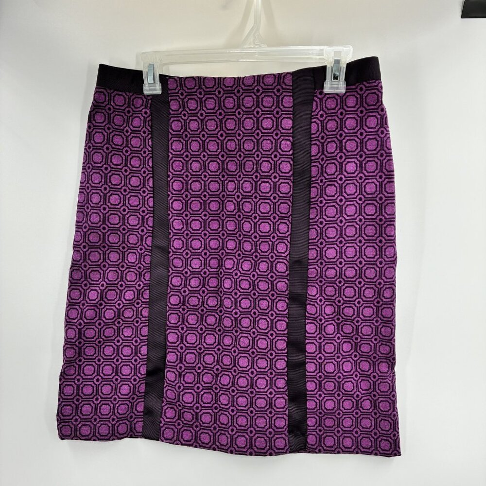 New York & Company Women's Size 10 Purple Geometric Pencil Skirt Stretch